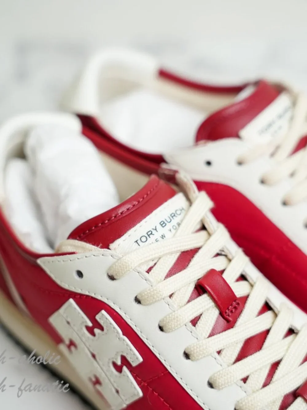 Tory Burch T-Logo Nylon Suede Vintage Sneaker 2.0 in Tory Red / White NIB